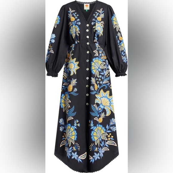 Farm Rio Stitched Garden Party Midi Dress - Picture 2 of 10